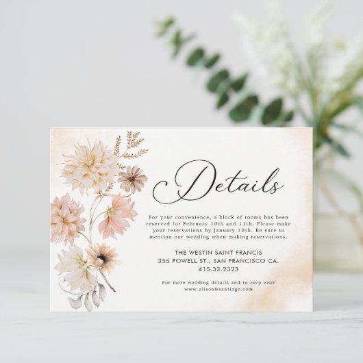 Bohemian Botanical Wedding Details Enclosure Kaart (Staand voorkant)