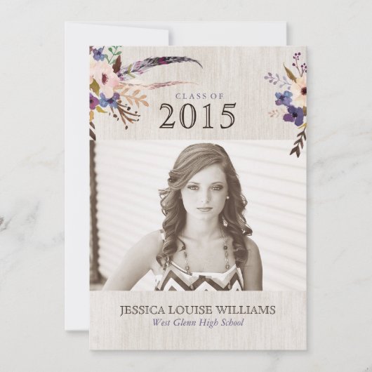 Bohemian Bouquet Graduation Invitations Kaart (Voorkant)