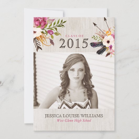 Bohemian Bouquet Graduation Invitations Kaart (Voorkant)
