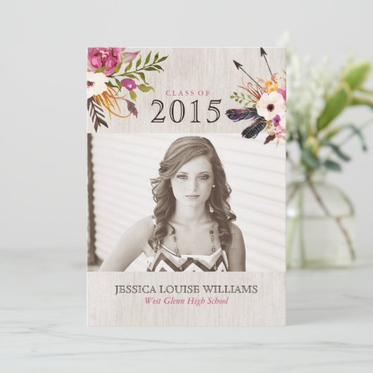 Bohemian Bouquet Graduation Invitations Kaart (Staand voorkant)
