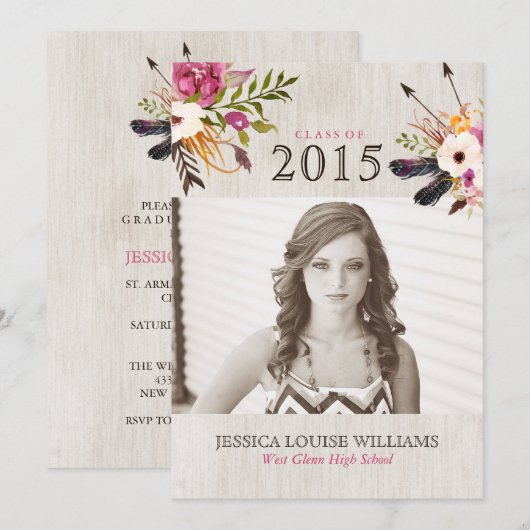 Bohemian Bouquet Graduation Invitations Kaart (Voorkant / Achterkant)
