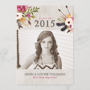 Bohemian Bouquet Graduation Invitations Kaart