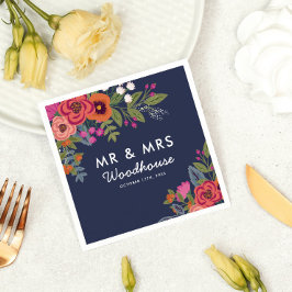 Bohemian Bouquet - Navy Blue Mr. & Mrs Wedding Servetten