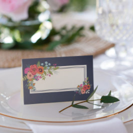 Bohemian Bouquet - Navy Blue - Names Wedding Date Plaatskaartje