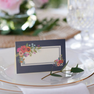 Bohemian Bouquet - Navy Blue - Names Wedding Date Plaatskaartje