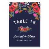 Bohemian Bouquet - Navy Blue Wedding Kaart (Voorkant)