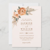 Bohemian Bouquet Rustic Elegant QR Code Wedding Kaart (Voorkant)