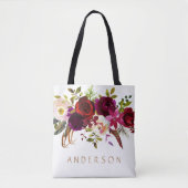 Bohemian Bourgondië Marsala Waterverf Bloemen Tote Bag (Voorkant)