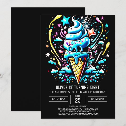 Bohemian Boys Modern Boy Ice Cream Verjaardag Kaart (Voorkant / Achterkant)