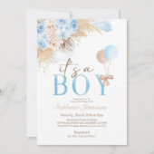 Bohemian Boy's Pampas Grass Baby shower Invitation Kaart (Voorkant)