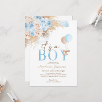 Bohemian Boy's Pampas Grass Baby shower Invitation Kaart