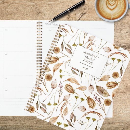 Bohemian Brown & White Floral  Planner