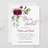 Bohemian Burgundy Feather Wedding | Aankondiging (Voorkant)