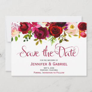 Bohemian Burgundy Marsala Floral Save the Date