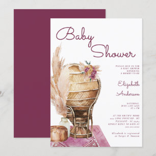 Bohemian Burgundy Pampas Boho Baby shower Kaart