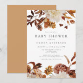 Bohemian Burnt Oranje Herfst Floral Baby shower Kaart (Voorkant / Achterkant)