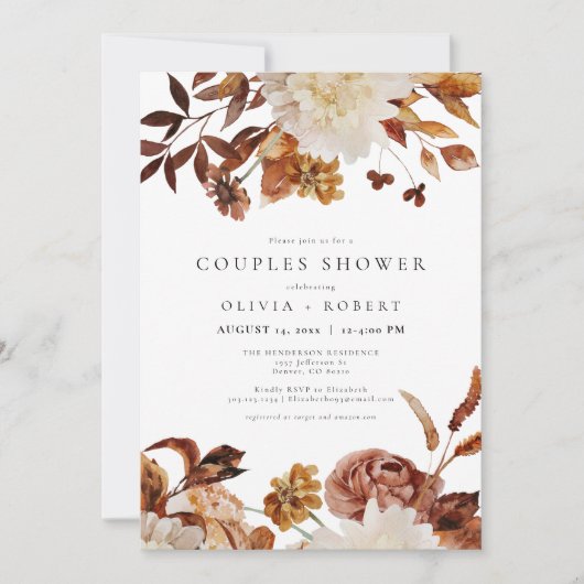 Bohemian Burnt Oranje Herfst Floral Couples Shower Kaart (Voorkant)