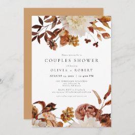 Bohemian Burnt Oranje Herfst Floral Couples Shower Kaart