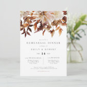 Bohemian Burnt Oranje Herfst Floral Rehearsal Dinn Kaart (Staand voorkant)