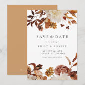 Bohemian Burnt Oranje Herfst Floral Save the Date Kaart (Voorkant / Achterkant)