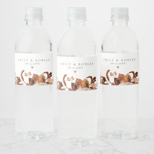 Bohemian Burnt Oranje Herfst Floral Wedding Waterfles Etiket (Flessen)