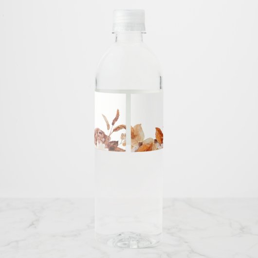 Bohemian Burnt Oranje Herfst Floral Wedding Waterfles Etiket (Achterkant)