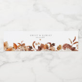 Bohemian Burnt Oranje Herfst Floral Wedding Waterfles Etiket (Enkel label)