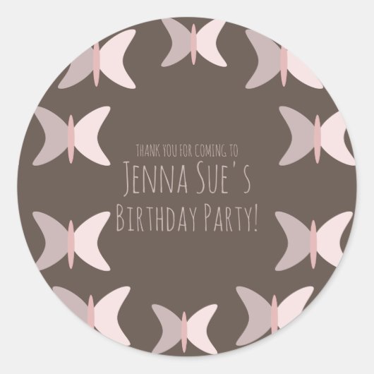 Bohemian Butterfly Pastel Pink Birthday Ronde Sticker (Voorkant)