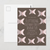 Bohemian Butterfly Pastel Pink Birthday Uitnodigin Briefkaart (Voorkant / Achterkant)