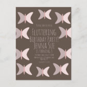 Bohemian Butterfly Pastel Pink Birthday Uitnodigin Briefkaart (Voorkant)