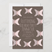 Bohemian Butterfly Pastel Pink Birthday Uitnodigin Kaart (Voorkant)