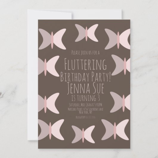 Bohemian Butterfly Pastel Pink Birthday Uitnodigin Kaart (Voorkant)