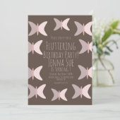 Bohemian Butterfly Pastel Pink Birthday Uitnodigin Kaart (Staand voorkant)