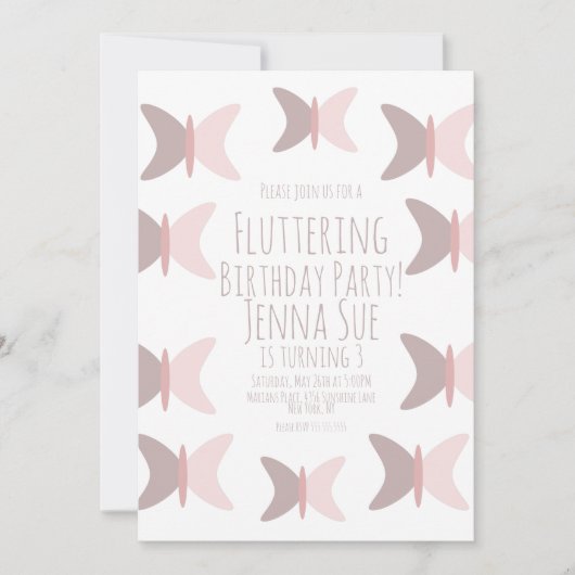 Bohemian Butterfly Pastel Pink Birthday Uitnodigin Kaart (Voorkant)