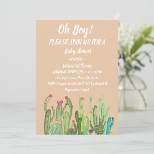 Bohemian Cactus Arizona Earth Tone Waterverf Kaart (Staand voorkant)