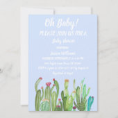 Bohemian Cactus Blue Boy Girl Waterverf Baby Kaart (Voorkant)