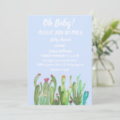 Bohemian Cactus Blue Boy Girl Waterverf Baby Kaart (Staand voorkant)