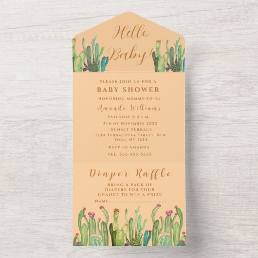 Bohemian Cactus Desert Baby shower Geslacht Neutra All In One Uitnodiging (Binnen)