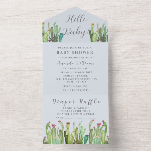 Bohemian Cactus Desert Baby shower Geslacht Neutra All In One Uitnodiging (Binnen)