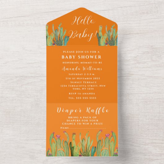 Bohemian Cactus Desert Baby shower Geslacht Neutra All In One Uitnodiging (Binnen)