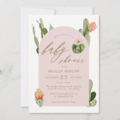 Bohemian Cactus Desert Pink Baby shower Uitnodigin Kaart (Voorkant)