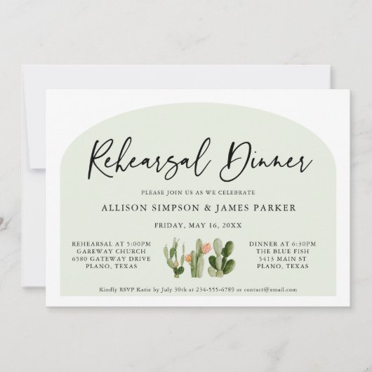 Bohemian Cactus Desert Rehearsal Dinner Invitation Kaart (Voorkant)