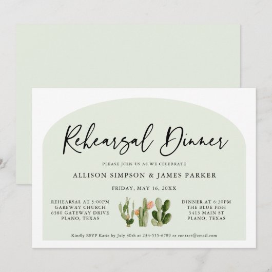 Bohemian Cactus Desert Rehearsal Dinner Invitation Kaart (Voorkant / Achterkant)