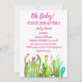 Bohemian Cactus Pink Boy Girl Waterverf Baby Kaart (Voorkant)