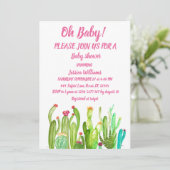 Bohemian Cactus Pink Boy Girl Waterverf Baby Kaart (Staand voorkant)