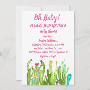 Bohemian Cactus Pink Boy Girl Waterverf Baby Kaart