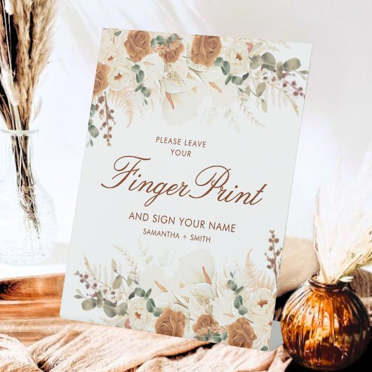 Bohemian Calla Lilies Fingerprint Guest Reclamebord Met Voetstuk