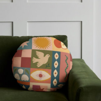 Bohemian Celestial Patchwork with Mystical Symbols Rond Kussen