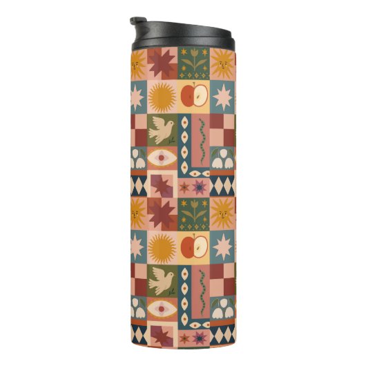 Bohemian Celestial Patchwork with Mystical Symbols Thermosbeker (Geroteerd rechts)