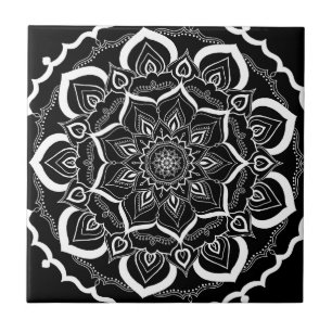 Bohemian Chic Black Henna Mehendi Mandala Pattern Tegeltje